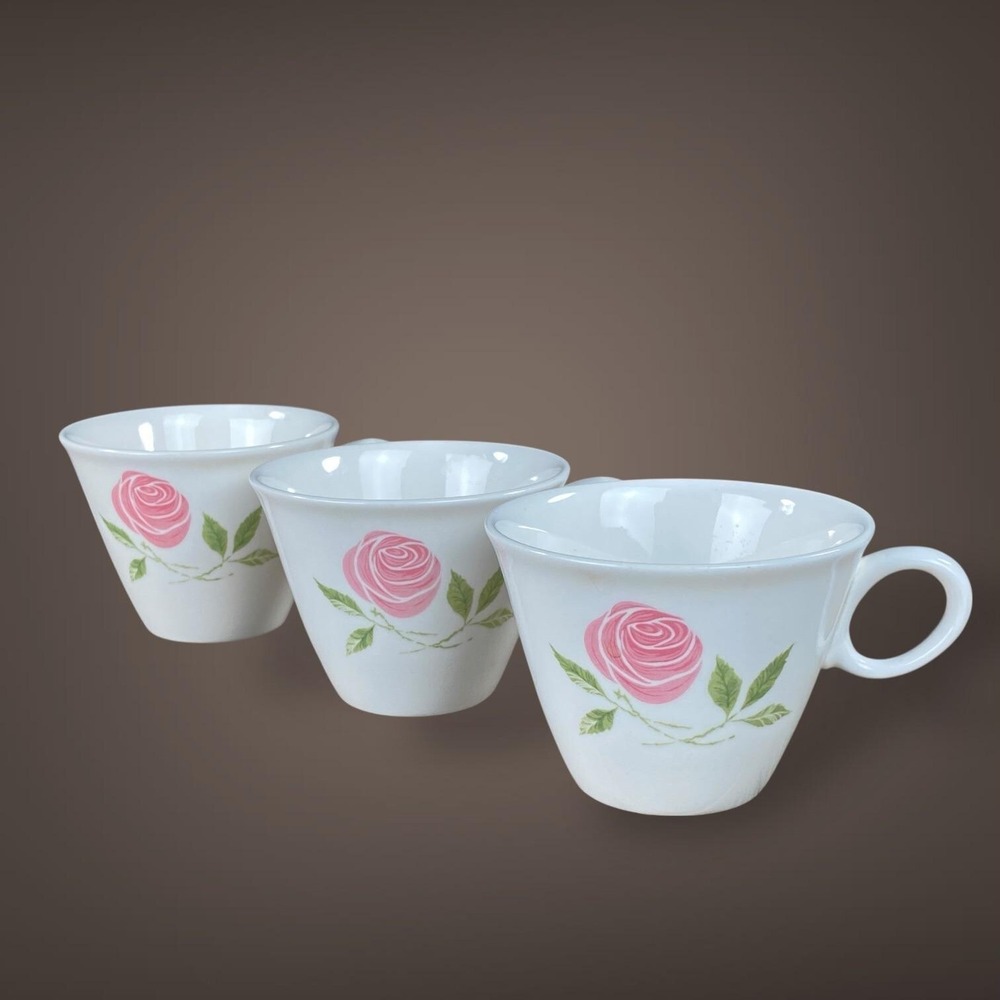 Franciscan Pink A Dilly Rose Coffee Cups 1959 Vintage Set of 3